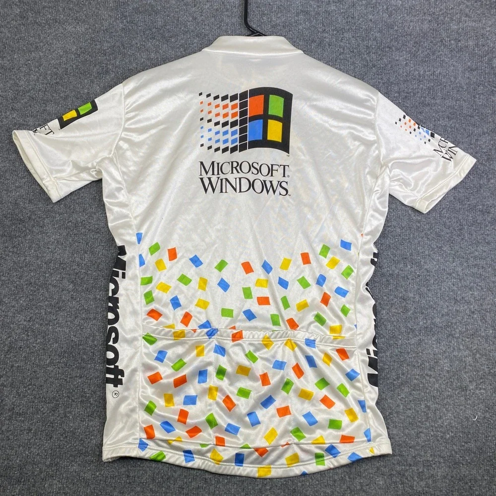 Vintage Microsoft Windows Cycling Jersey Blik Mens Medium White Tech Promo 90s